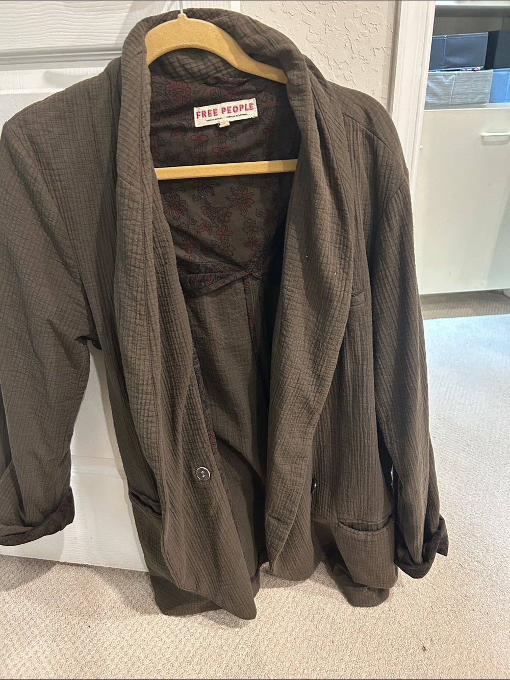 Free People Olive Shawl-Collar Lightweight Jacket - Picture 2 of 5